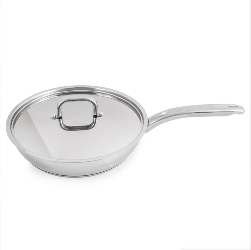 Curmet Essentials Belly Shape 18/10 Stainless Steel 10.5" Skillet with Stainless Steel Lid 2.5Qt.