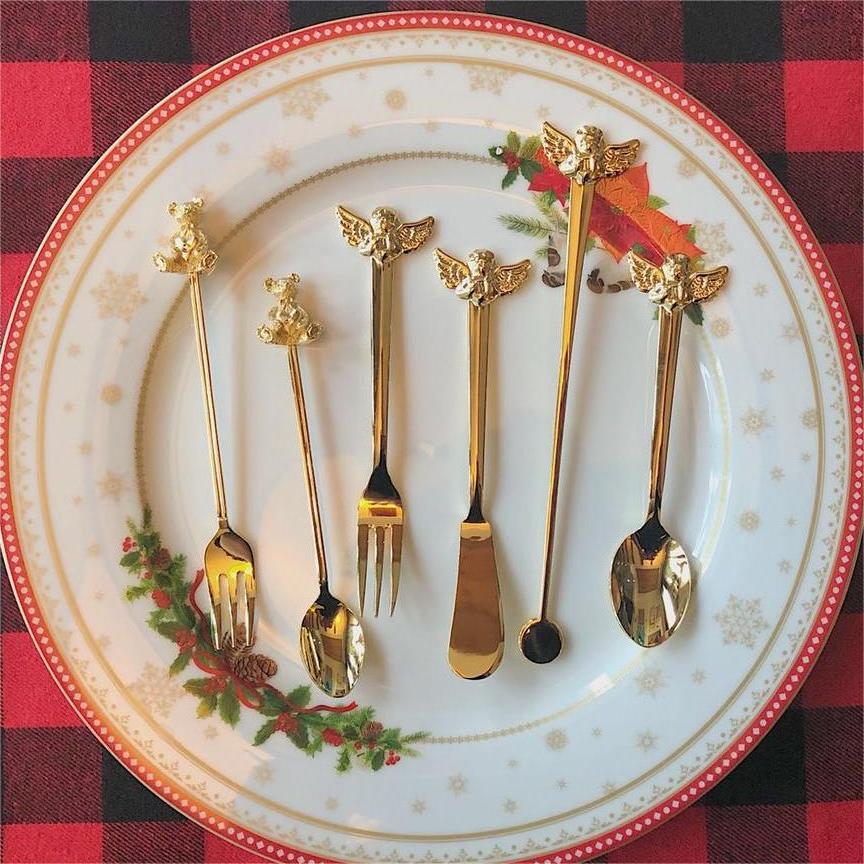 2PCS Vintage Style Gold Flatware